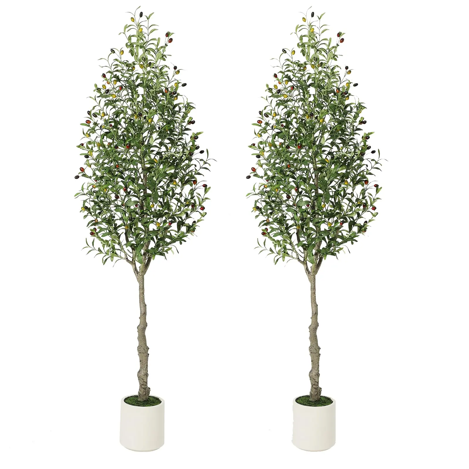Realistic Artificial Tree for Home Decor – Faux Olive & Fiddle Leaf Fig, 7ft Silk Plant with Natural Trunk & Lifelike Leaves – Indoor/Outdoor Decorative Tree for Living Room, Office, Entryway, 2 PCS