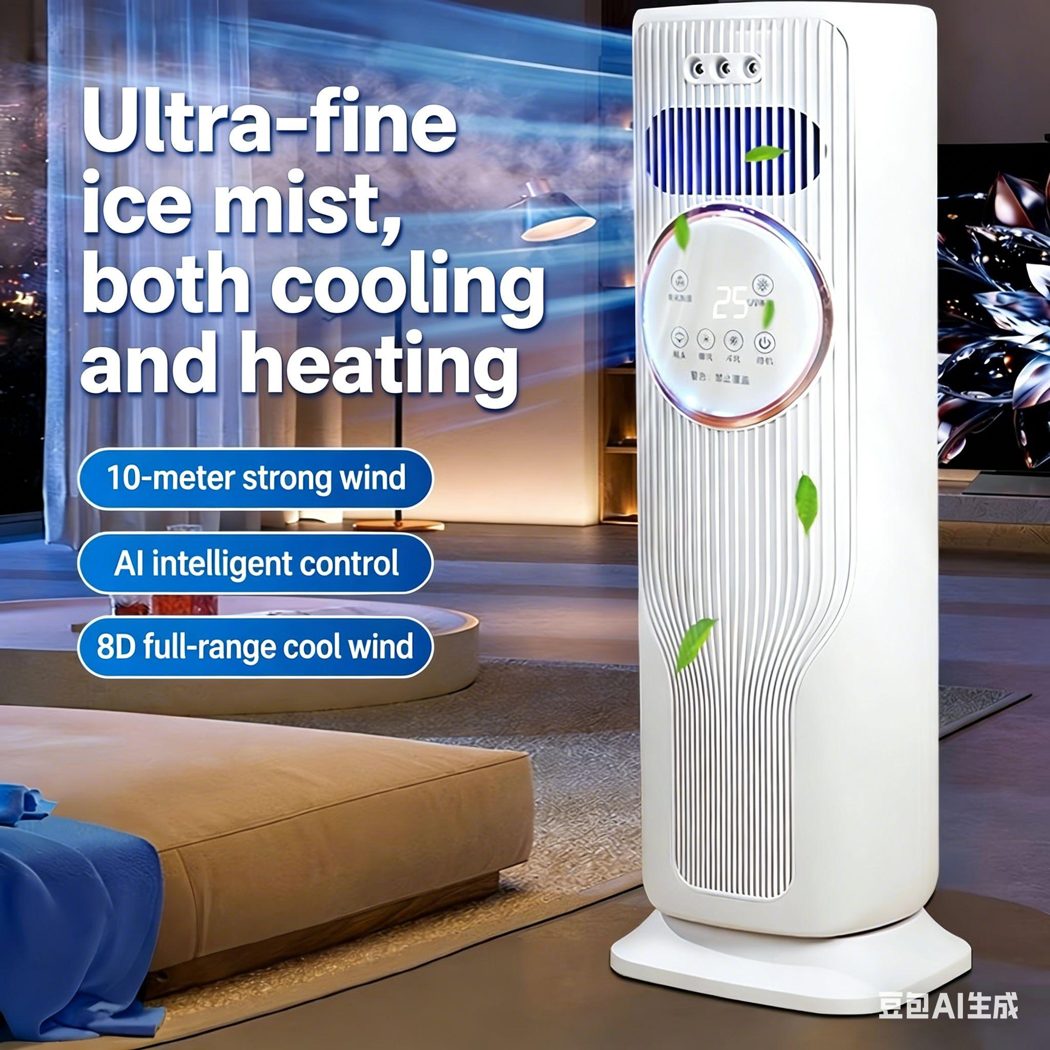 Bladeless 2-in-1 Tower Fan and Heater – 3 Fan Speeds, 2 Heat Options, Remote Included, Ice/Water Cooling, Sleek Modern Design, Energy Saving – All-Season Comfort for Home, Living Room, Dorm – Safe, Quiet & Efficient Heating & Cooling