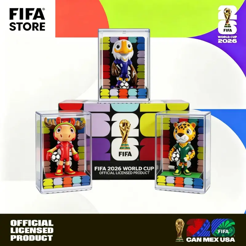 [FIFA Official Licensed] 2026 World Cup Collectible Set 3 Pieces  Box with Strong Display Value & Gift Appeal Transparent Showcase Packaging,summerwin mascot figures