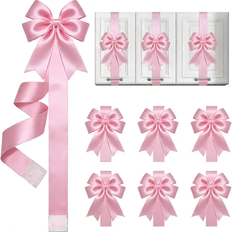 6-Piece Christmas Cabinet Door Bow Set, Solid Color Vintage Velvet Bows, Front Door Window Decor (, 200cm)