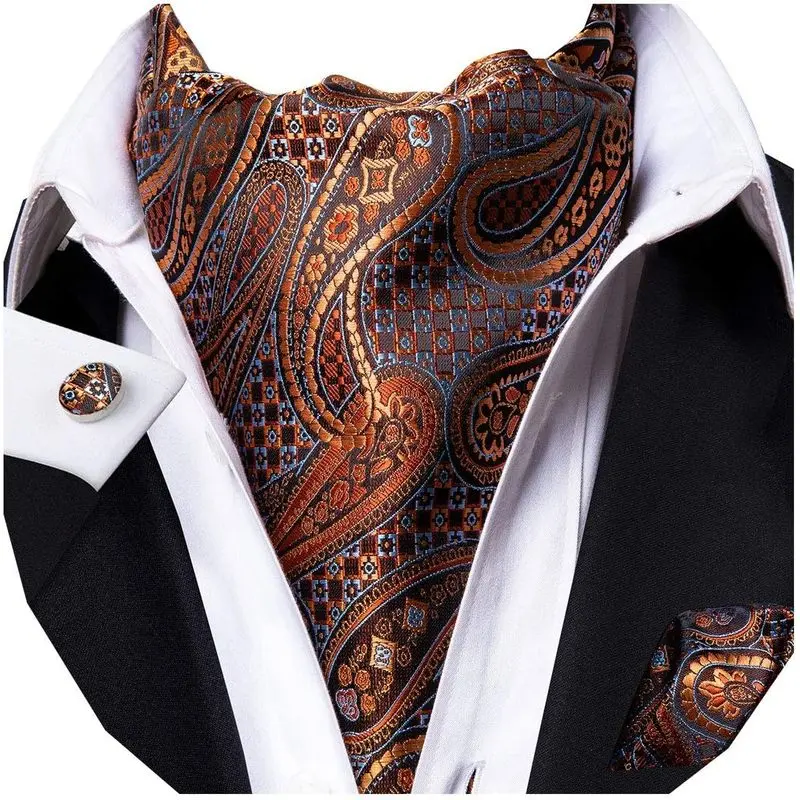Paisley Floral Ascot for Men Self Tie Mens Cravat and Pocket Square Cufflinks Wedding