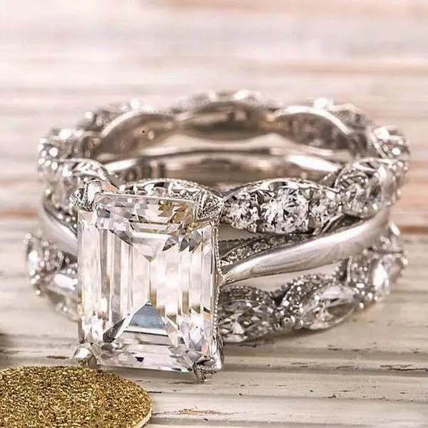 Gangdi Factory Super Shiny Ice-Cut Zircon Ring Set European and American Cross-Border High-Quality Luxury Ins Style Ring Set