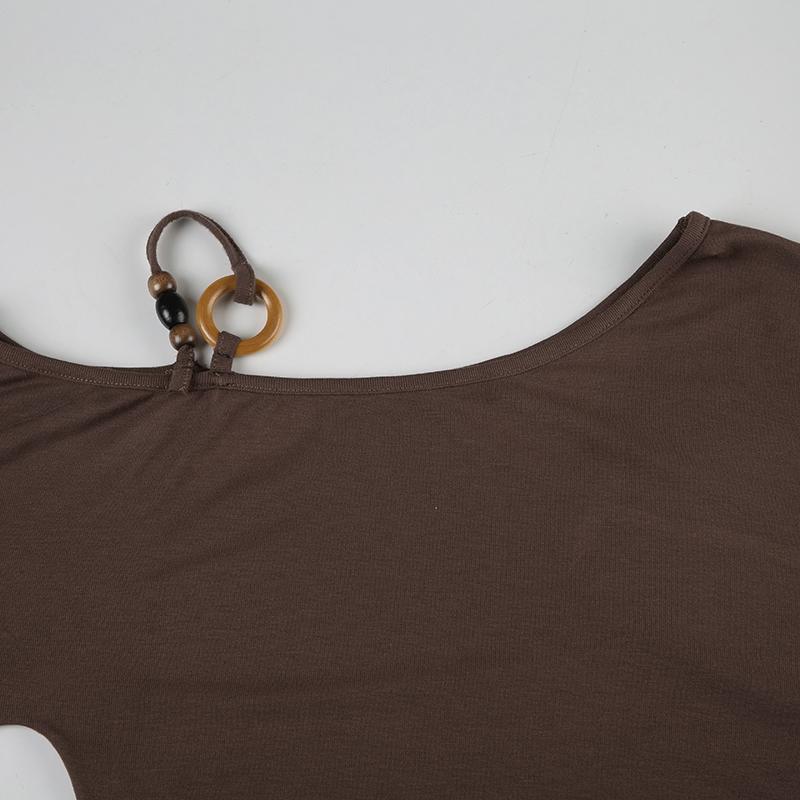 Women's Street Style Vintage Beaded Asymmetrical Batwing Sleeve Top, Fitted Waist Retro Shirt for Spring & Fall Casual Wear, Casual Classy Top