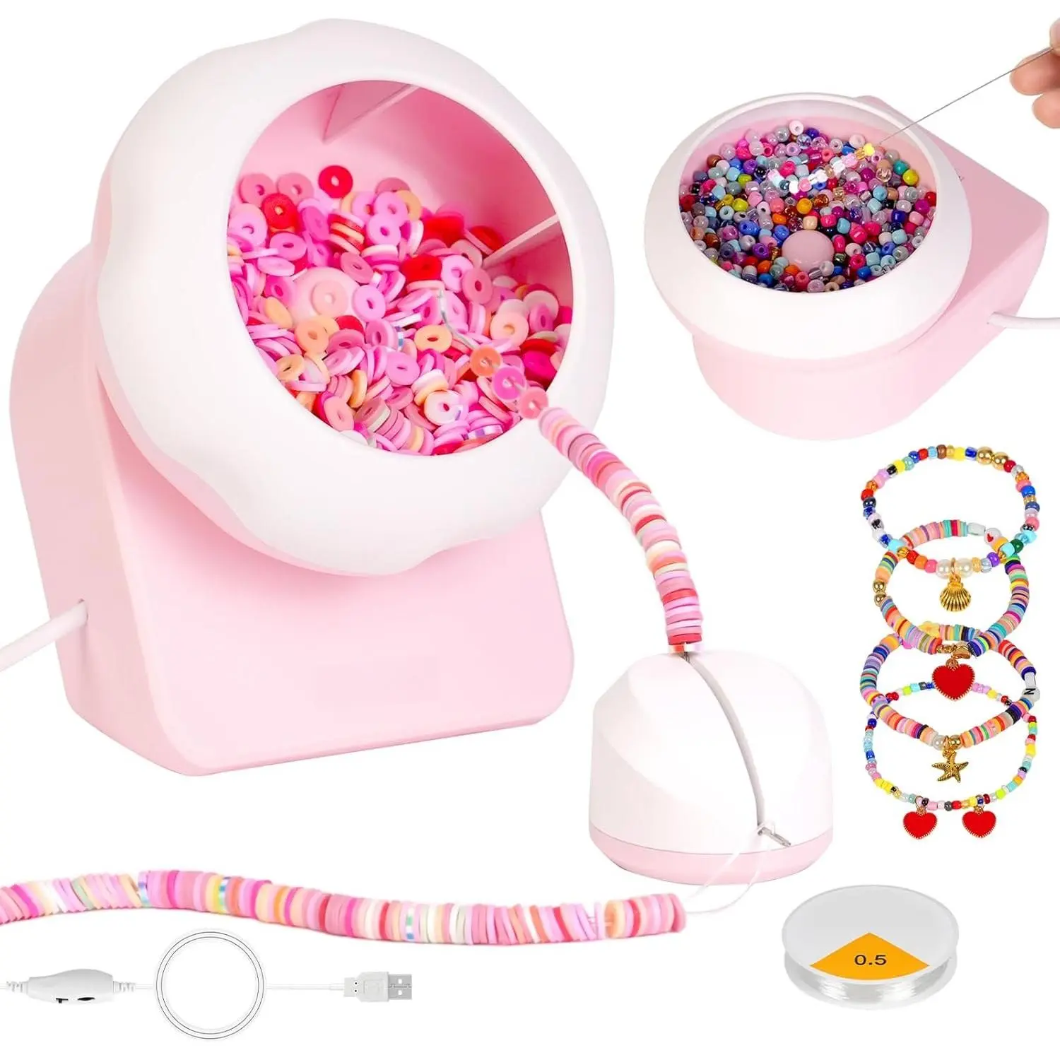 Clay Bead Spinner and Seed Bead Spinner, 2-in-1 Electric Bead Spinner for  Making, Bracelet Spinner and Necklace Making Machine with  and Thread (), (Beads Not Included)