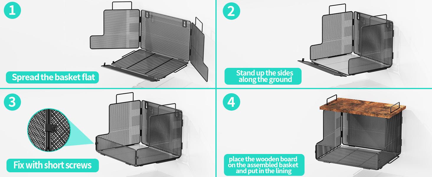 2-Pack Fruit Basket Wire Basket, Stackable Wall-Mounted Countertop Kitchen Counter Organizer for Snacks, Fruits and Vegetables Storage, Onion and Potato Hanging Basket with Wooden Lid