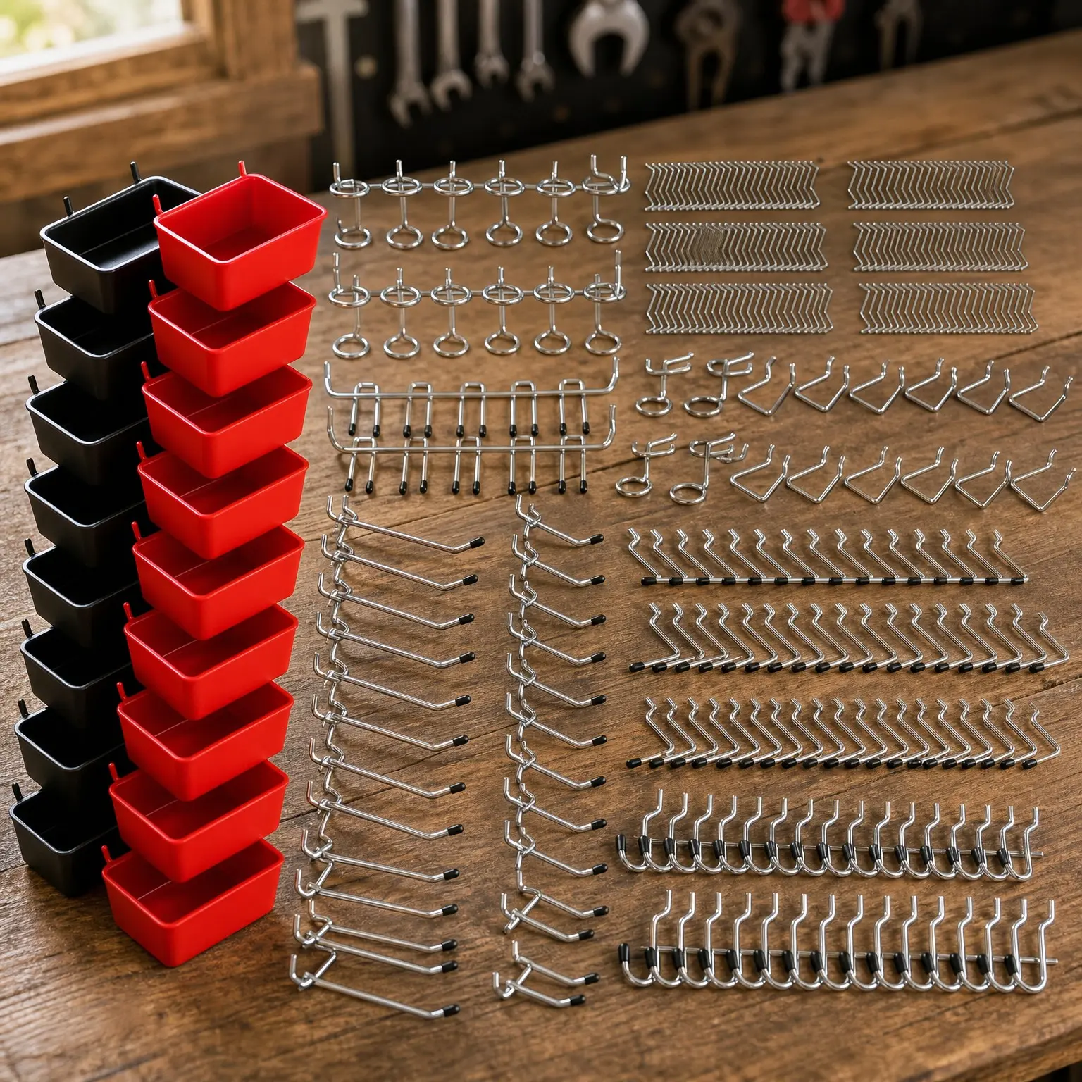 297-Piece Pegboard Hooks Kit with Bins, Pegboard Organizer Accessories for Tools, Fits 1/8 or 1/4 Inch Pegboard, Hanging Storage for Garage, Workshop & Craft Room