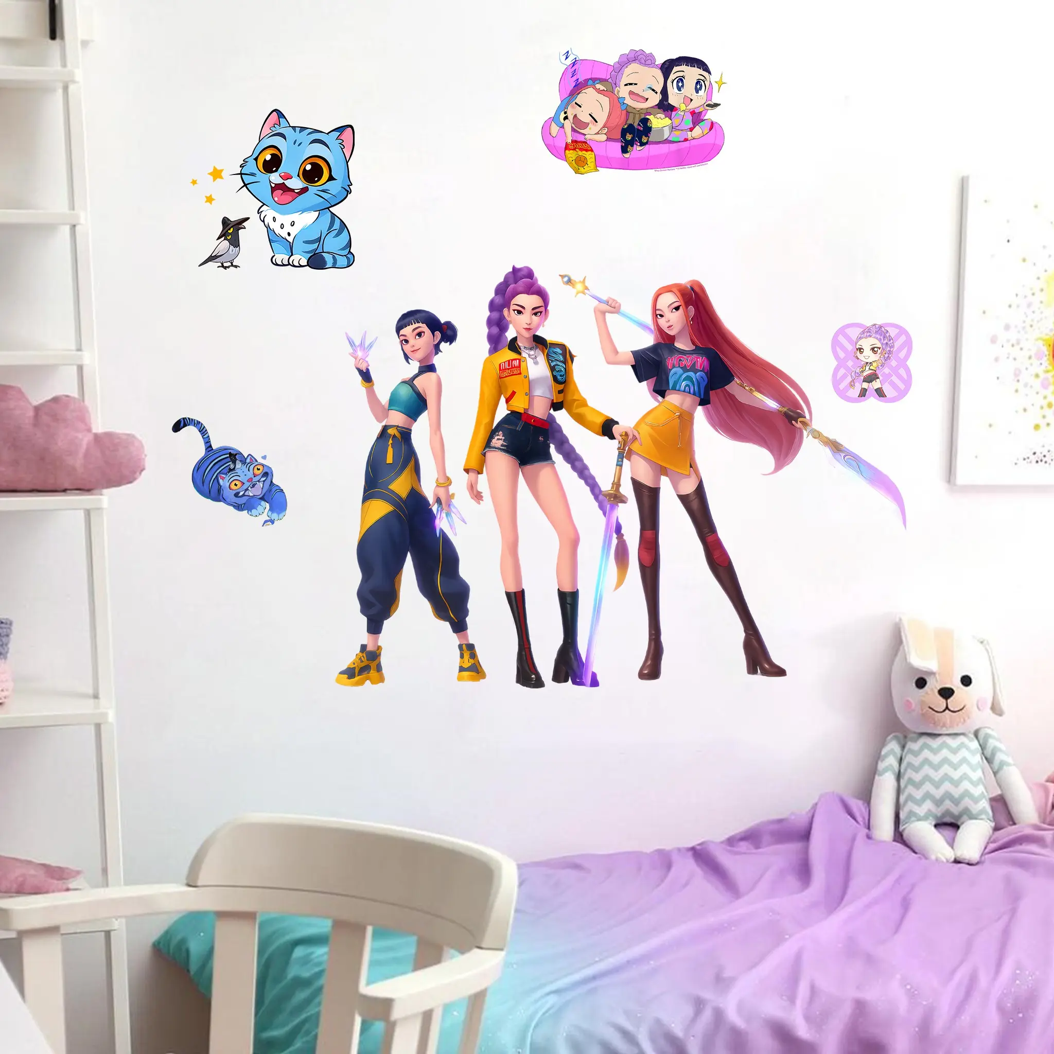 Large Cartoon Wall Sticker, Self-Adhesive Door Decal, Multiple Sizes, Decorative Wall Sticker, Indoor Decor for Bedroom, Living Room, Birthday Party Gift