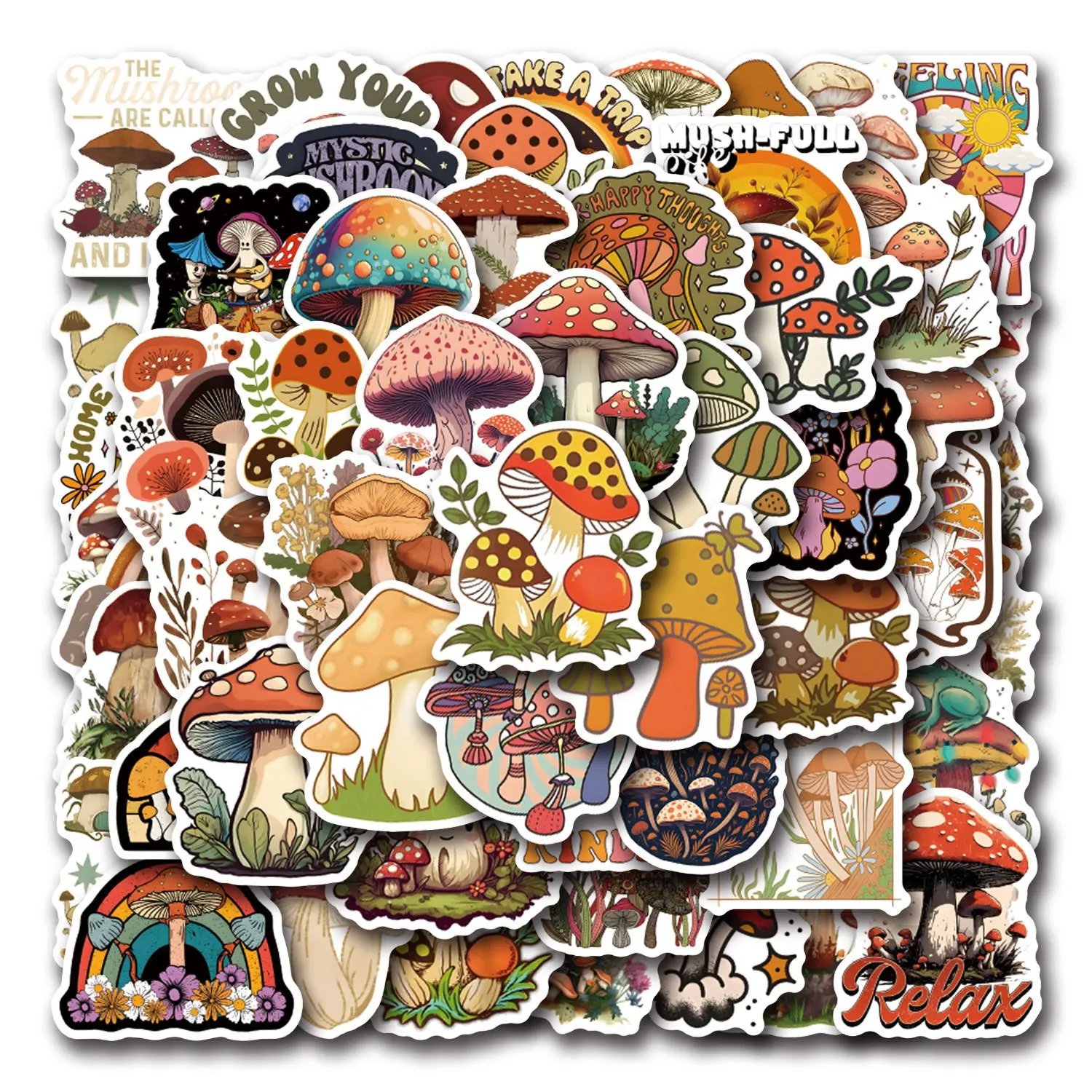 55 New Retro Mushroom Cartoon Stickers, Waterproof Car Luggage Cup Phone Case Decals, Fun and Durable Decorative Stickers