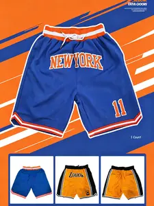 Men's Basketball Shorts, Knicks Blue, Multiple Colors, Mesh Pockets, Zippered Pockets, Loose Fit, Sports Casual, S-3xl