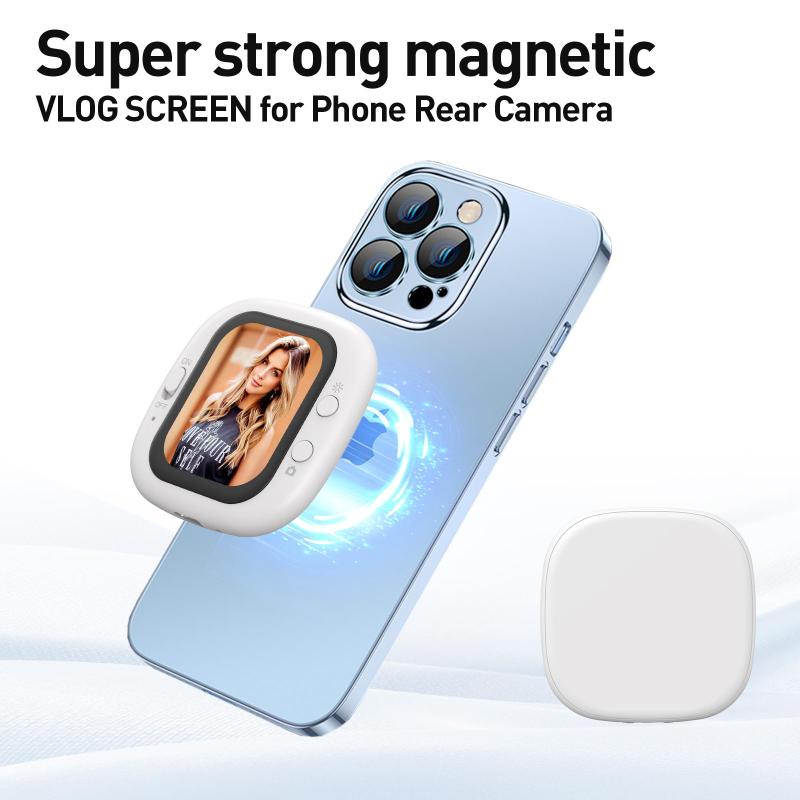 Mini Smartphone Vlog Selfie Display Screen Magnetic Selfie Monitor Compatible with iPhone and Android Rear Camera Selfie Vlog Live TikTok White.