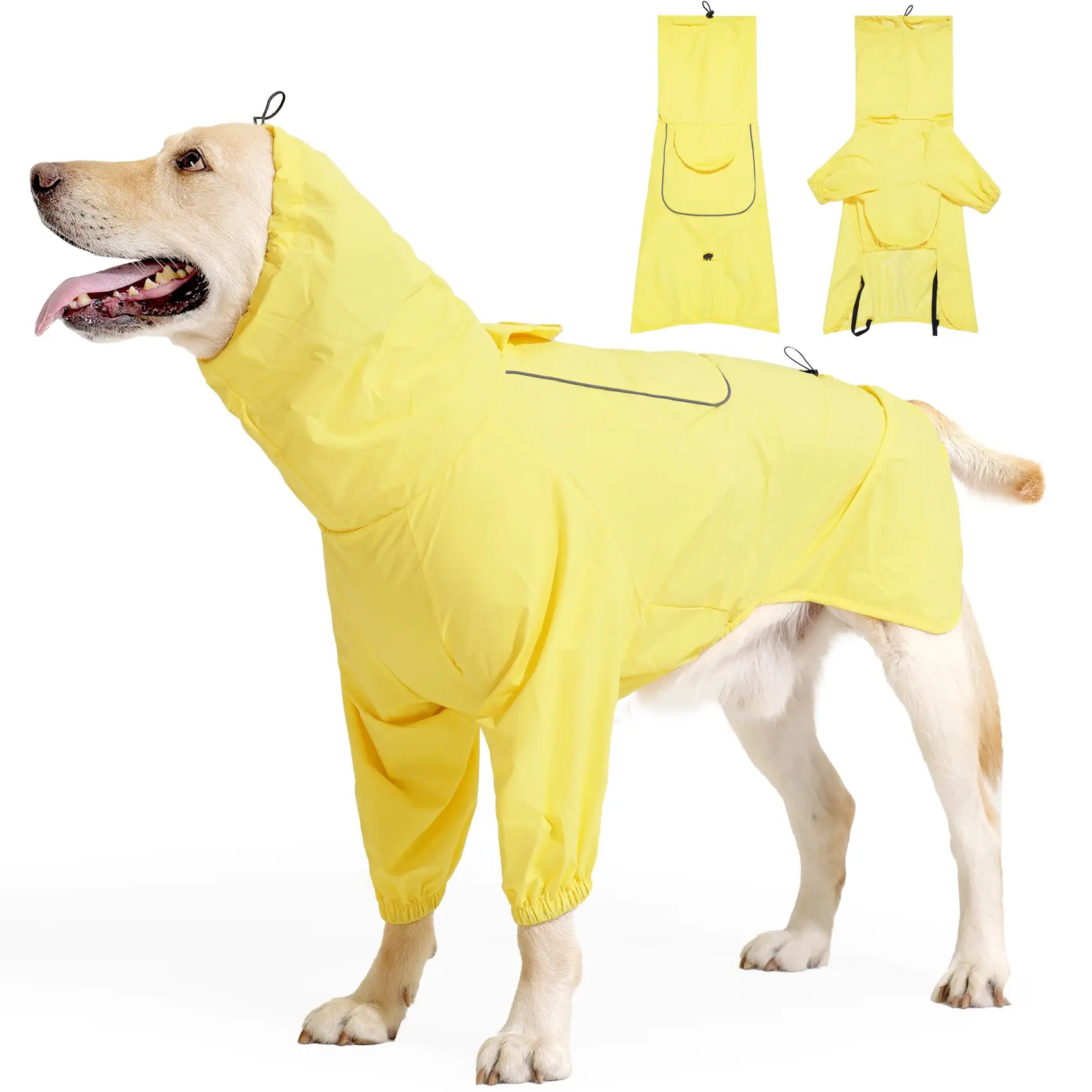 1pc Full Body Long Sleeve Dog Raincoat, Waterproof Pet Hooded Rain Jacket with Reflective Stripe, Adjustable Back Leash Hole, Multi-Functional Sunproof Snowproof Mosquito Repellent Dog Rain Gear for Small Medium Large Dogs, Outdoor Walking Night