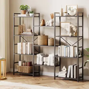 Industrial Triple Wide 4-Tier Office Bookshelf, 11 Adjustable Open Shelves, Spacious Modern Storage & Display Bookcase, Heavy Duty Sturdy Organizer for Living Room & Home Office, 62.2" x 10.2" x 54.6"