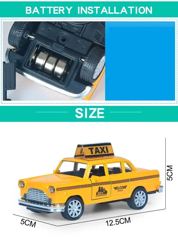 1/32 Retro Taxi Model Alloy Car Toy Miniature Car Collection Diecast Sound Light Kids Toys Children's Day Gift
