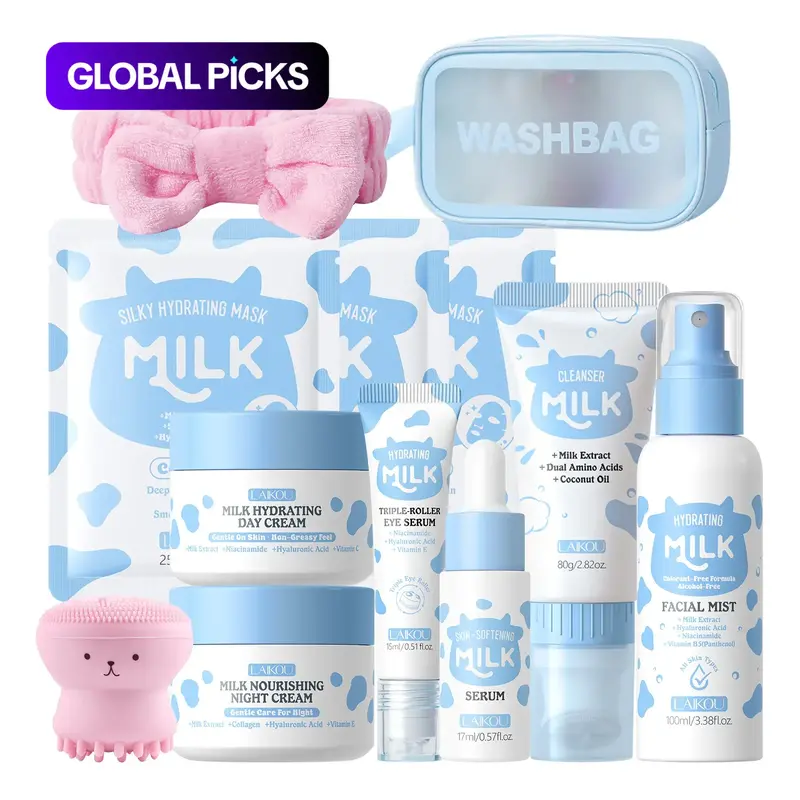 LAIKOU Milk Skin Care Set for Teens, 12 IN 1 Moisturizing & Gentle Milk Skin Care for Teens Girls , Face Care Kit, Bulk Birthday Gifts, Daughter Gifts, Christmas Gifts, Facial Care Kit #GLOBAL PICKS