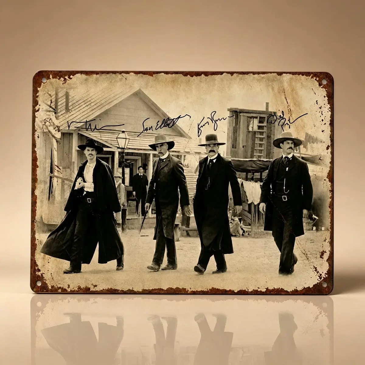 8x12in Retro Vintage Tombstone Movie Aluminum Metal Sign - Wyatt Earp, Doc Holliday, Earp Brothers Walking Scene, Classic Western Home Wall Art Decor Plaque Decoration