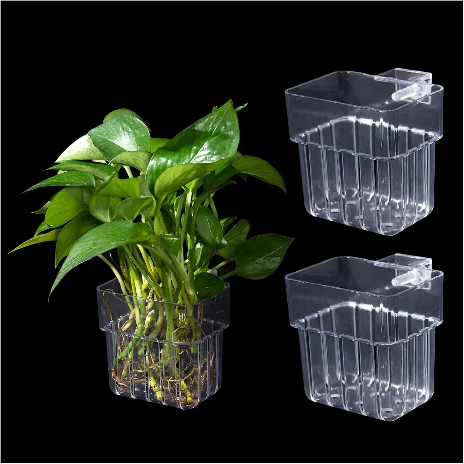 Aquarium Plant Holder,2Pack Transparent Hanging Pot for Fish Tank Aquatic Plant Cultivation and Aquascape Decorations Planter Cups with Hook and Screws