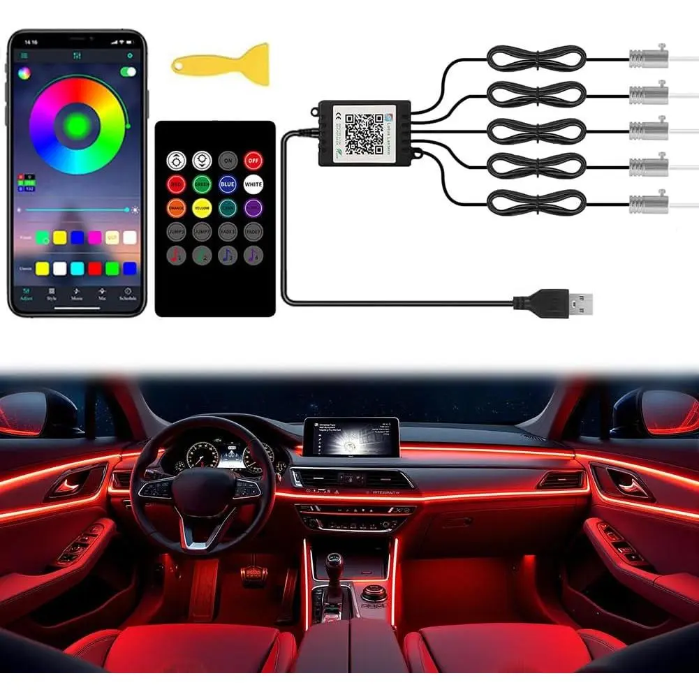LED Interior Strip Lights,  RGB  Interior LED Light  APP and Remote Control, 5 in 1 Ambient Lighting Kit with 236 Inches Fiber Optic, EL Wire Lights for  Inside