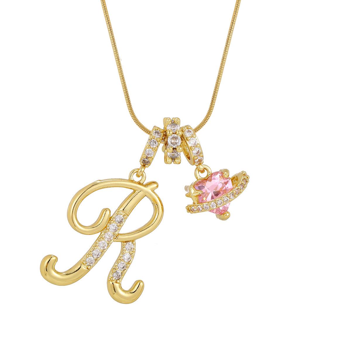 A–Z Initial Necklace for Women, Colorful Cubic Zirconia Letter Pendant, Dopamine Style Gold Tone Chain Necklace, Personalized Cute Jewelry for Daily Wear, Layering Outfit and Gift