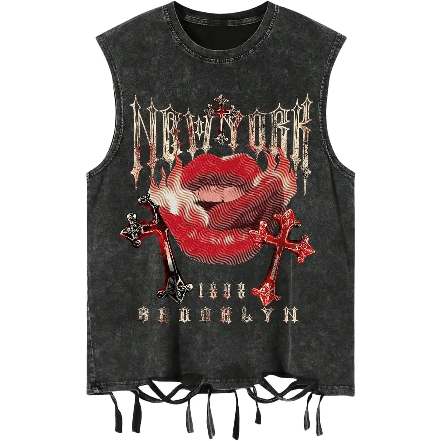 Verdusa Men's Graphic Tees Y2k Grunge Hippie Tee Distressed Summer Shirt Sreetwear Sleeveless Tank Top