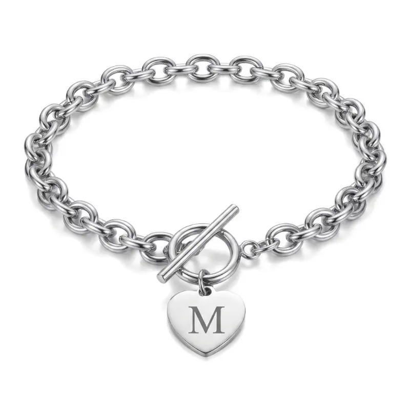 Personalized  Engraving Heart Pendant Necklace - Stainless Steel, OT Lobster Clasp, Polished Surface, Niche Design,  Chain, Retro Casual Unisex  Essential Gift For Her,  Length,  Necklace,  Wear, Initial Necklace