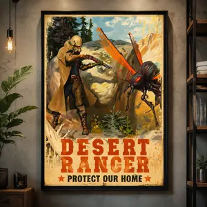 Fallout Dystopia Gaming Poster, Desert Ranger Protect Our Home Game Posters, Canvas Wall Art Print, Post Apocalyptic Gaming Room Decor for Bedroom Dorm Office Man Cave, Retro Sci Fi Video Game Poster, Gift for Game Fans