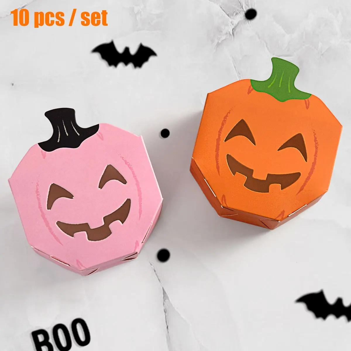 Halloween Hollow Pumpkin Paper Gift Box, Self-Assembly Candy Box, Funny Face Party Candy Cookie Packaging, Creative Gift Packaging, 10 Pieces Per Pack
