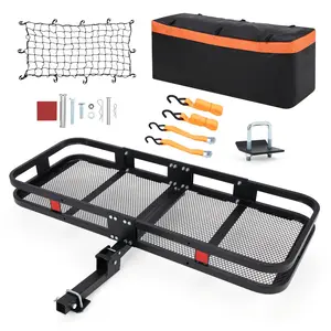 Heavy-Duty 60x24x6 Inch Folding Hitch Cargo Carrier for 2" Receiver – 500 lbs Capacity, Waterproof 25 Cu Ft Bag, Net, Straps, Stabilizer – Rust-Resistant Rear Luggage Rack for SUV, Truck, Pickup – Black