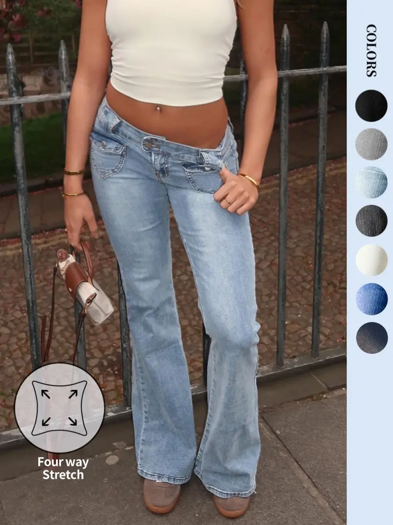 NVFelix Women's Stretch Low Rise Double Button Elastic Skinny Vintage Flare Jeans