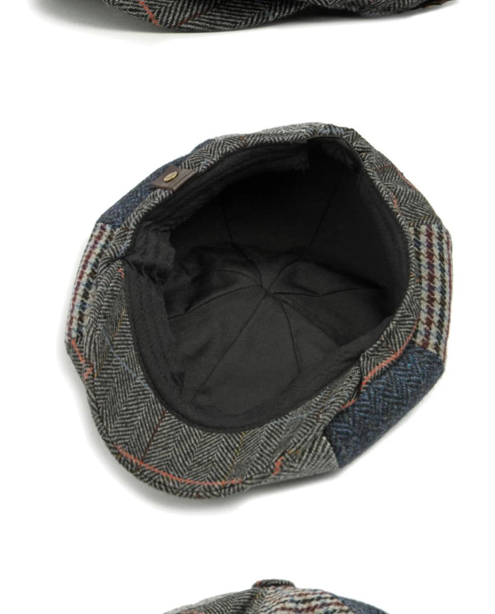 HT4612 Beret Cap Men Women Spring Autumn Wool Beret Hat Patchwork Plaid Ivy Octagonal Flat Cap Male Female Artist Painter Berets