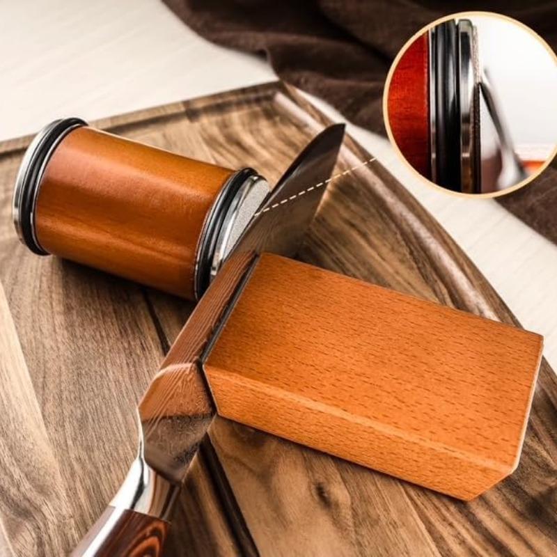 Manual Knife Sharpener, 1 Set  Wooden Knife Sharpening Stone with Two Grinding Angles Of 15° and 20°, Knife Sharpening Tool for Home Kitchen, Kitchen Accessories