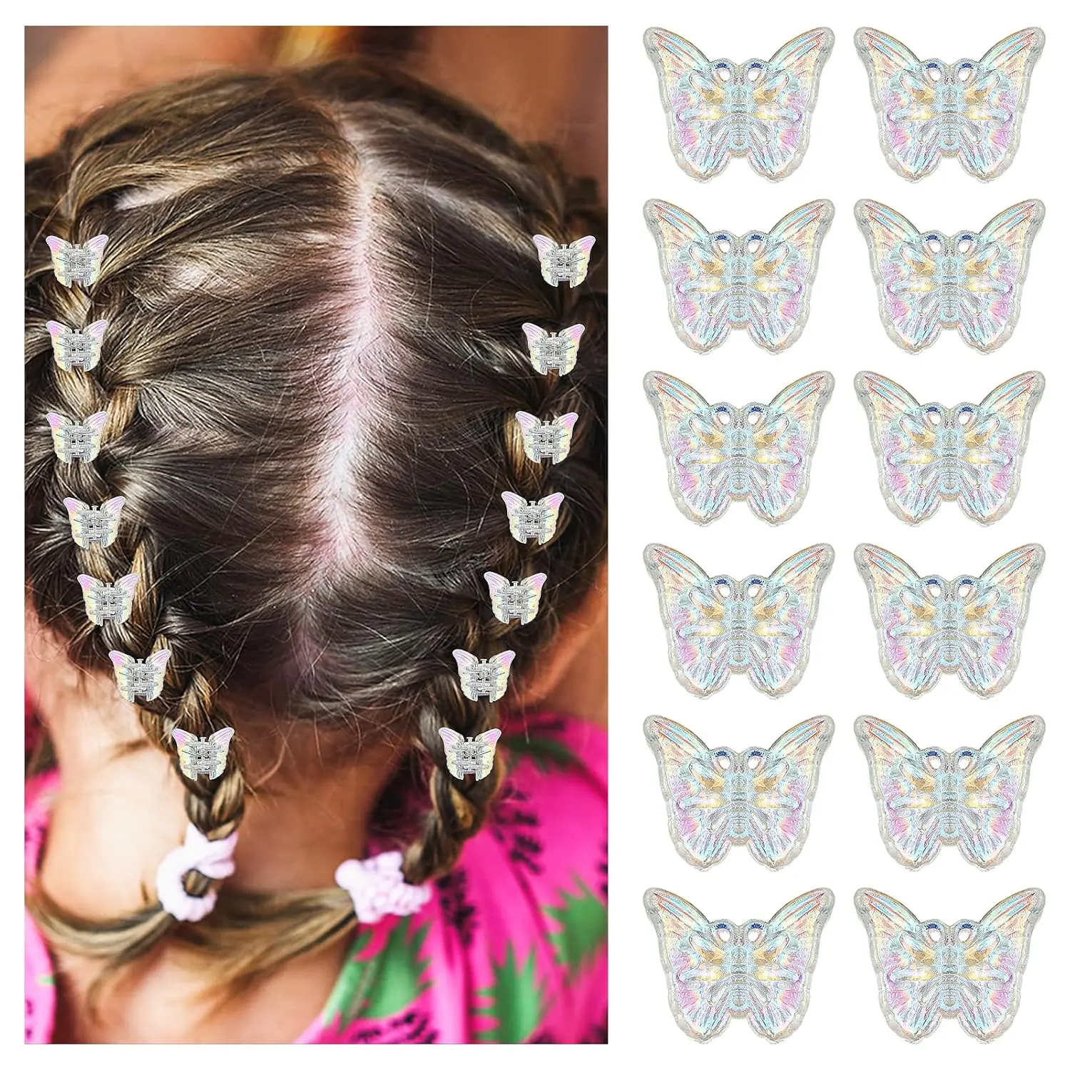 12-Piece Multicolor Butterfly Claw Clips, Sparkly Mini Glitter Hair Accessories for Girls and Women, 12Pcs, Sparkly Colorful, Tiny Claw Clips, Hair Clip/Hair Pin