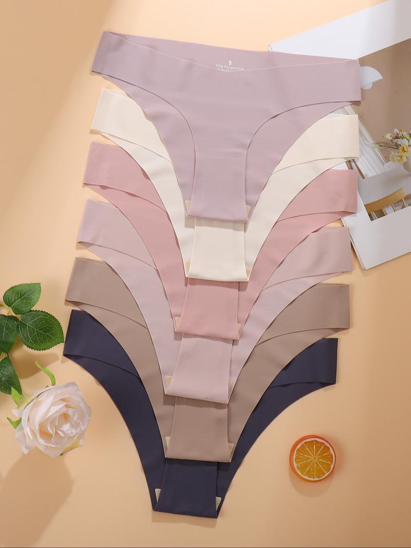 Women's Solid Color Seamless Panty, Elegant Soft Comfy Breathable Knicker for Daily Wear, Underwear for All Seasons, Seamless Panties Set