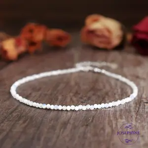 Natural White Moonstone Anklet, 2mm Small Beads Water Resistant Anklet, Healing Bracelet Anklet Jewelry, Minimalist Dainty Anklet for Women
