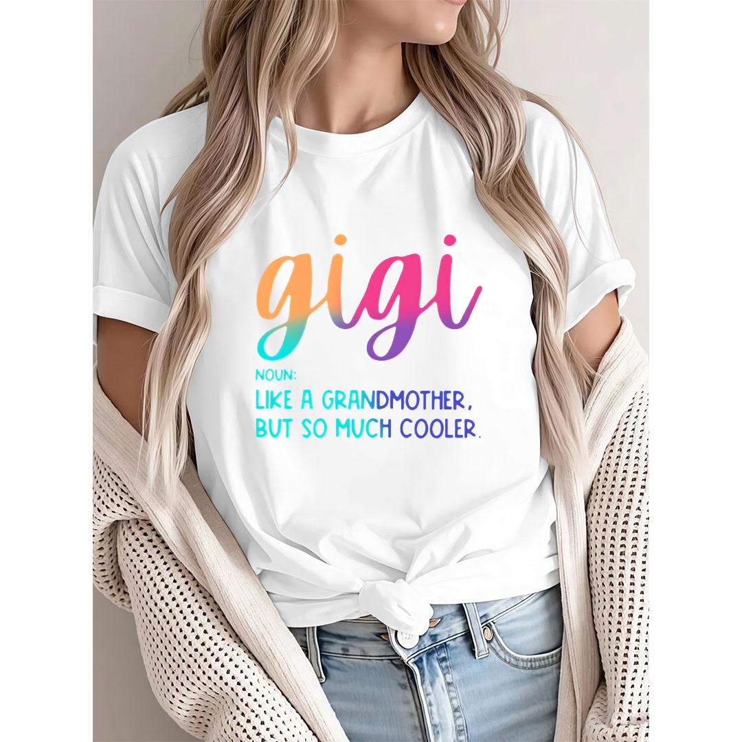 95% Polyester 5% Elastane Casual Crew Neck T-Shirt with Gigi Alphabet Print, All Season Comfort Fit, Knit Fabric Tee