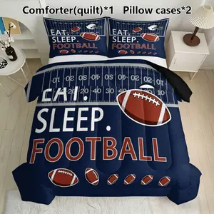 3 PCS American Football Embroidered U-Shape Quilt Set (1 quilt + 2 pillowcases, without pillow core), with quilt filling of 200gsm, soft and breathable, suitable for bedroom, dormitory and home decoration, available in multiple sizes