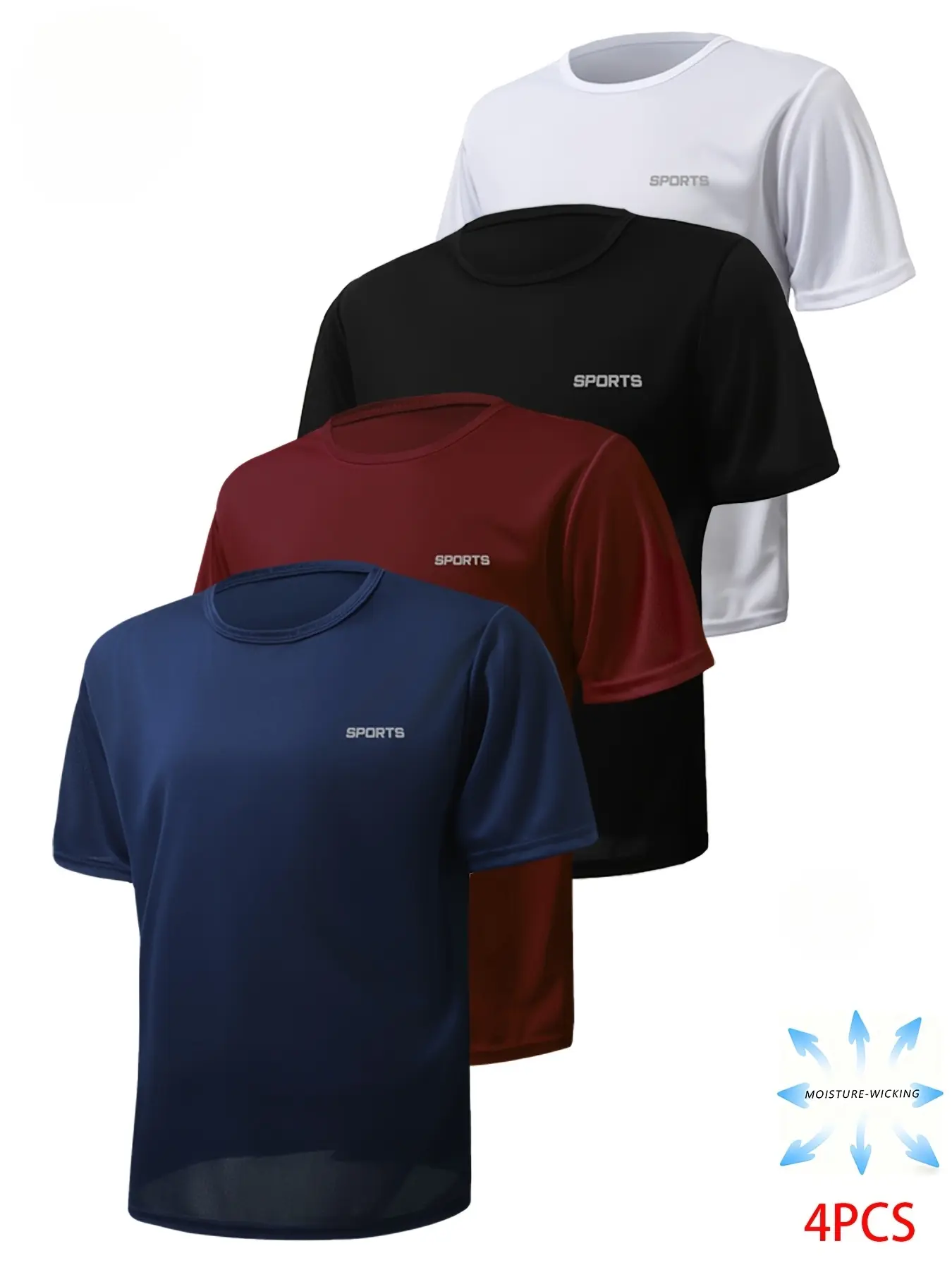 4-Pack Assorted Men's Crew Neck Quick Dry Athletic T-Shirts, Breathable Mesh Fabric, Soft Sweat-Wicking Anti-Pilling Tops, Ideal For Gym, Training, Workout And Sports Activities