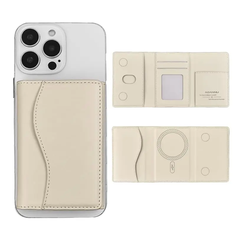 Magnetic Phone Wallet with Stand, Strong Magnet, 3 Card Slots, Ultra-Thin PU Leather, Compatible with iPhone & Samsung, Phone Accessories