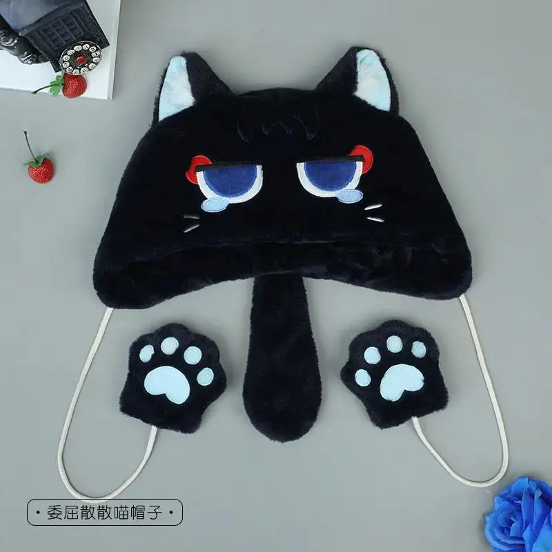 Game Genshin Impact Anime Hat Cosplay Wanderer Scaramouche Kawaii Fluffy Cat Ear Plush Cap Cosplay Props Costume Party Hats Gift