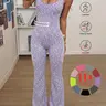 Leopard Print Micro Flare Jumpsuit, Workout Fitness Jumpsuit, Workout Jumpsuits, Seamless Back, Hollow Out Cross Straps, High Waist, Tummy Control, Peach Butt, Yoga Workout Pants for Women