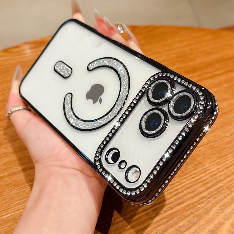 [Free!!Ship!] Mag Safe Luxury Glitter Bling Diamond Case for iPhone 17 Pro Max 16 Plus 15 14 13 Sparkle Camera Lens Protection Shockproof TPU Clear Phone Cover