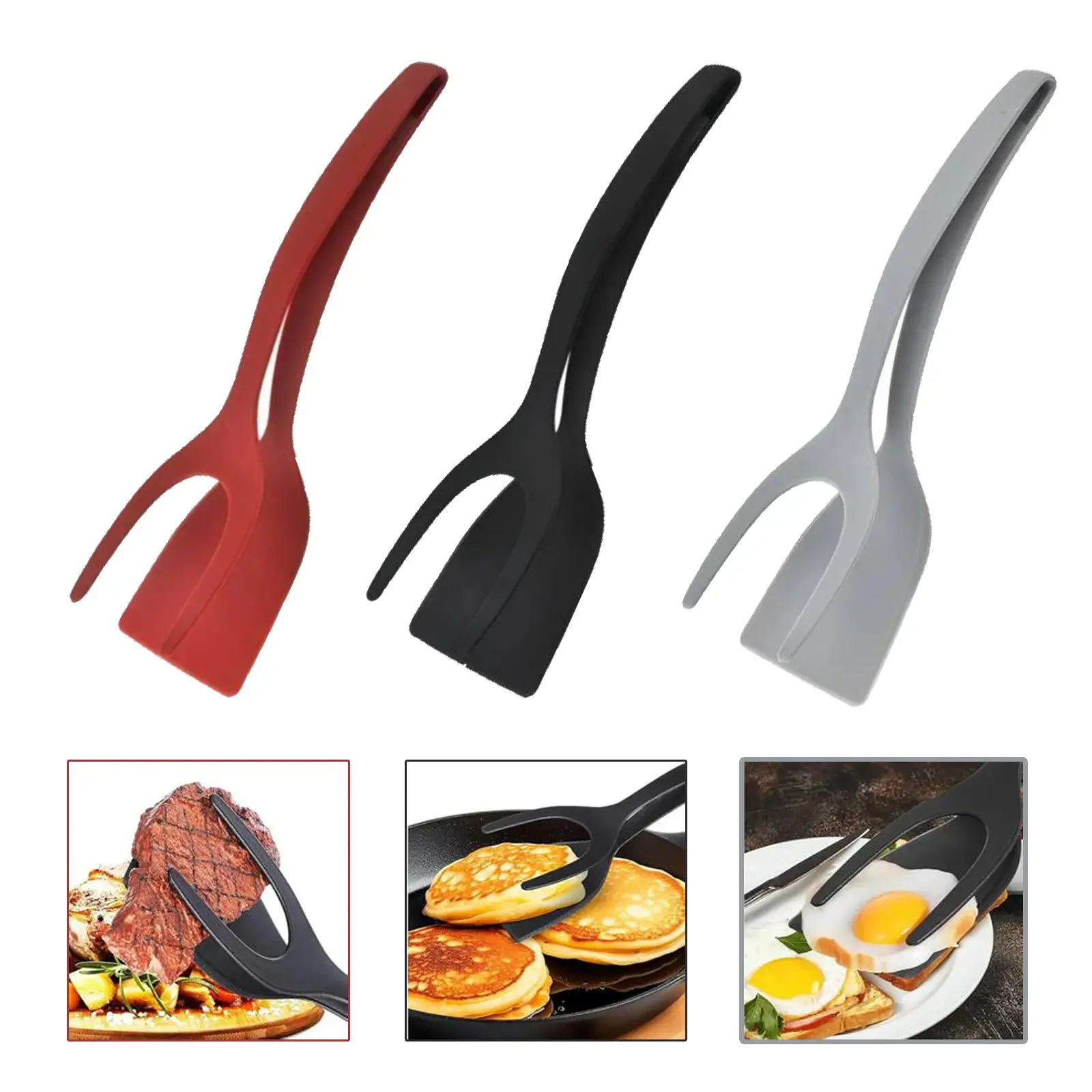 2-in-1 BPA-Free Silicone Shovel & Tweezers Tongs - Heat-Resistant, Non-Stick Safe Food-Safe Kitchen Utensil, Multifunctional Interchangeable Tool for Egg Flipping, Pancake Turning, Food-Safe Silicone Cooking Tongs