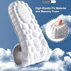 Unisex All Purpose Insoles - 4D Cloud Technology Shock Absorbing Insoles, Long-Lasting Pad, Ergonomic Memory Foam, U-Shaped Heel Cup, Breathable Lightweight, for Athletic Work/Running Workboots (All-Season Sports Shoe Accessories)