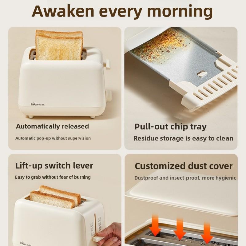 Household Automatic 2 Slice Toaster & Sandwich Breakfast Machine, Compact Bread Warmer for Quick Toast and Homemade Morning Meals