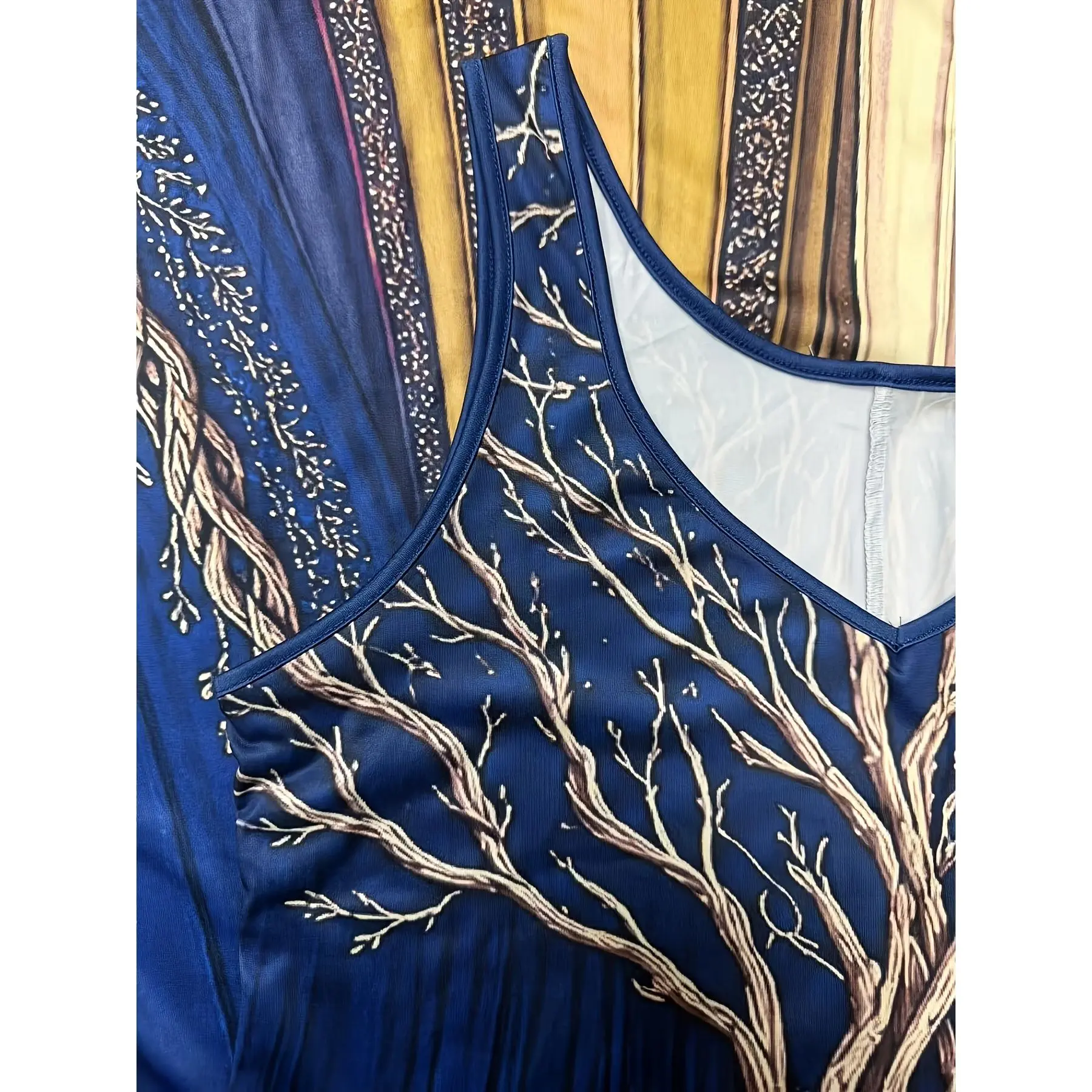 Plus Size - Women'S Fashion Plus Size Elegant Style V-Neck Retro Viking Tree of Life Celtic Knot Multicolor Print Art, Loose Versatile Sleeveless Dress