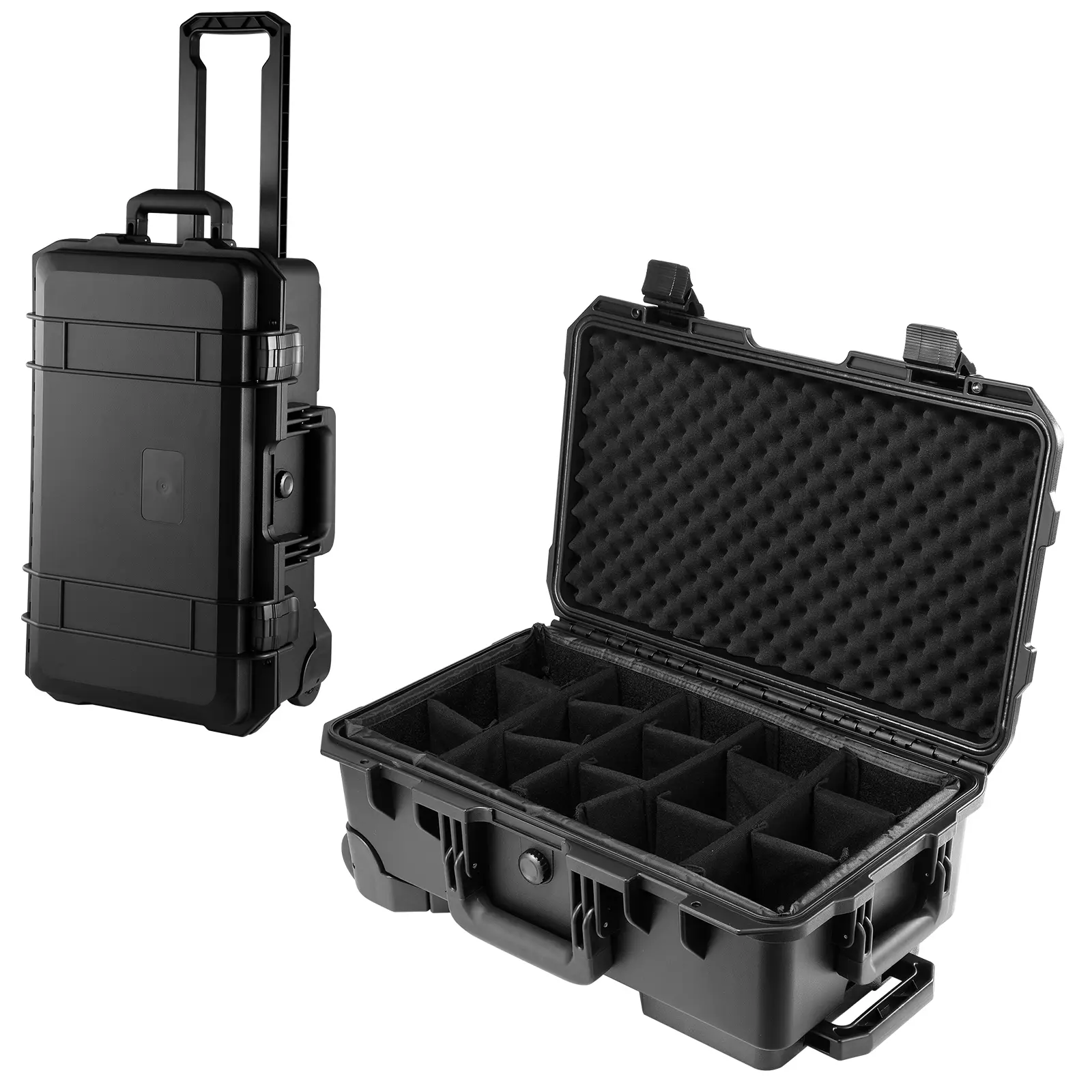 Rolling Rectangular Camera Case with Wheels - Waterproof ABS Plastic Hard Case, 22x13.8x9.1in, 20L, Functional Sponge Padded Dividers, Durable Travel Luggage for Cameras & Lenses