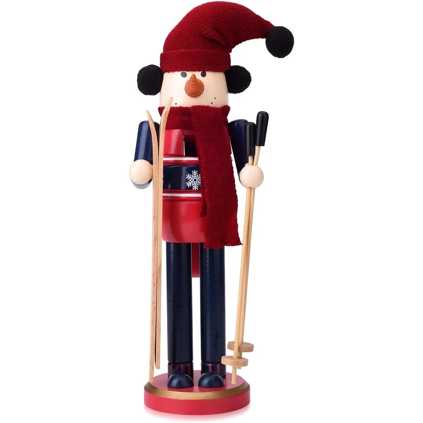 Christmas Nutcracker Figures 12 Inch Wooden Snowman Nutcracker with Skis Xmas Decor for Tabletop Shelves Decorations
