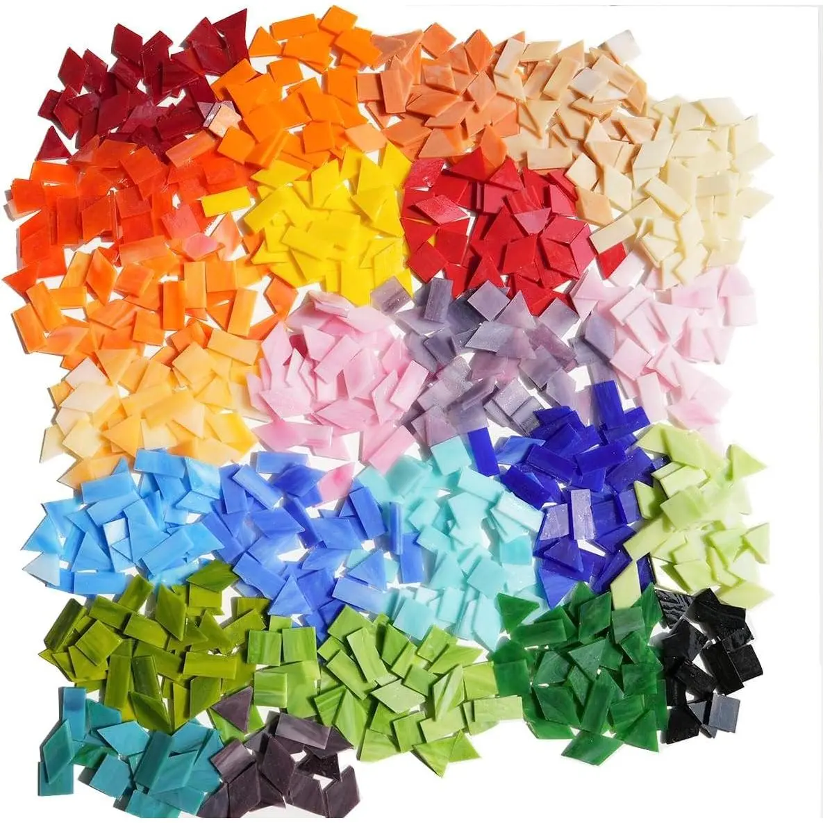 2.5lb Bulk Large Size Stained Glass Mosaic Tiles – 500 Pre-Cut Pieces in 4 Mixed Shapes, Vibrant Colors, Fade-Resistant Glass Tile for DIY Crafts, Indoor/Outdoor Art Projects