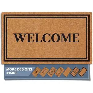 Natural Coco Coir Heavy Duty Backing Doormat - Large Cute Non-Slip Front Door Welcome Mat for Outside Entrance or Porch Entry, Brown (17x30, Welcome)