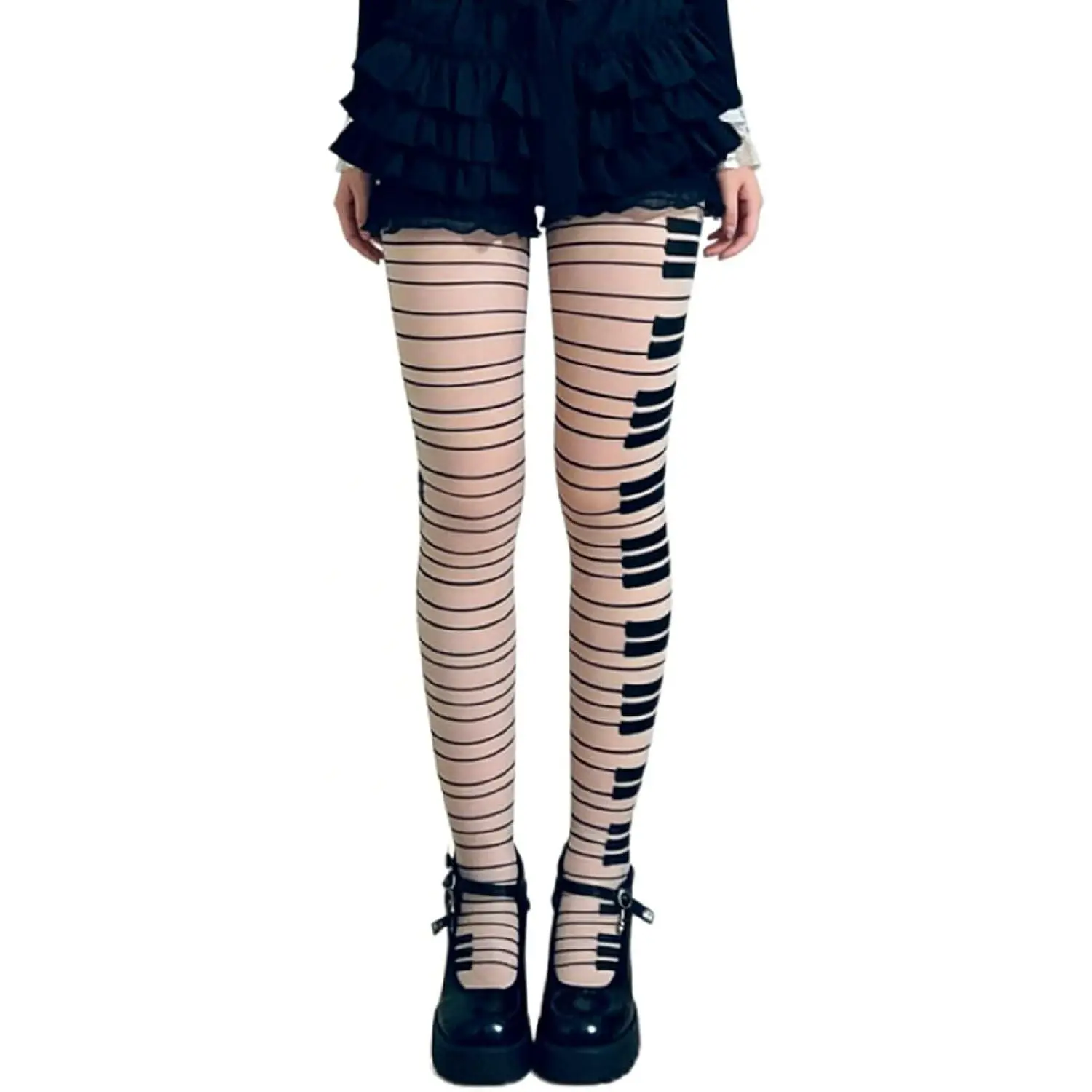 Womens Whimsy Twee Piano Tights Funky Patterned Stockings Emo Goth Whimsy Clothes Aesthetic