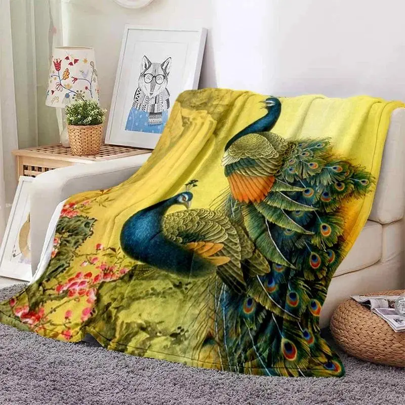 Peacock Pattern Microfiber Poly Flannel Blanket - Elegant Plush, Wrinkle Resistant, Multi-Size All Seasons Throw - 30inx40in (Very Small), 50inx60in, 60inx80in for Couch Lounge, Home Office, Watch Party
